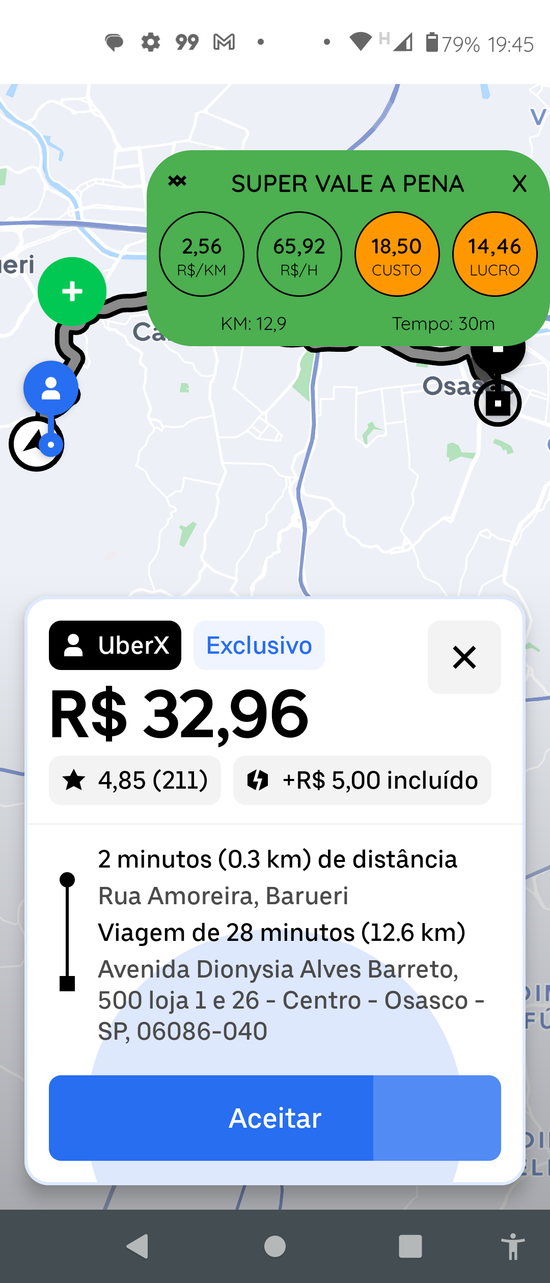 Interface do GiManPro na Uber